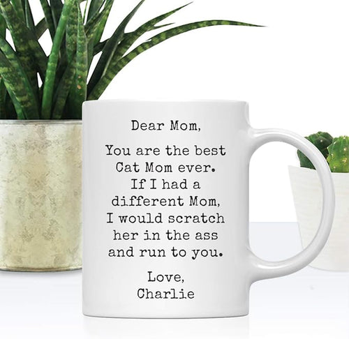 Andaz Press Personalized Funny Mom 11oz. Coffee Mug Gag Gift, Best Cat Mom, Scratch in Ass and Run to You, 1-Pack, Custom Cat Lover's Christmas Birthday Ideas, Includes Gift Box
