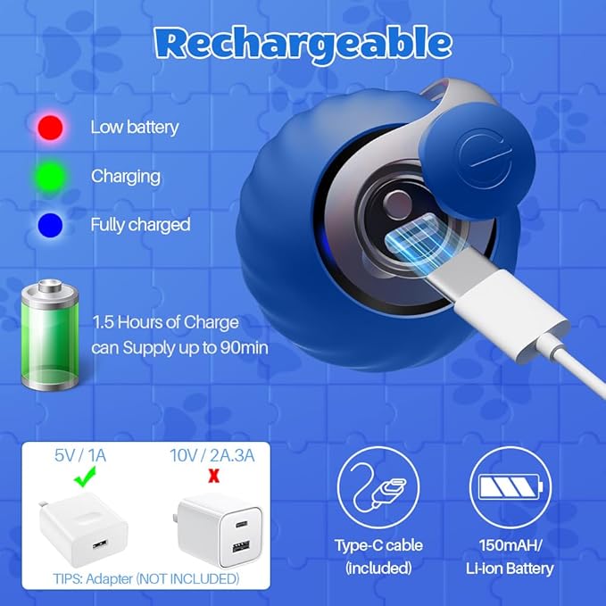 Speedy Cat Toy,Smart Self Rolling Interactive Toy Balls Automatic Moving,Chase Toys for Bored Indoor Kitten/Adult Cats, Rechargable(Blue)