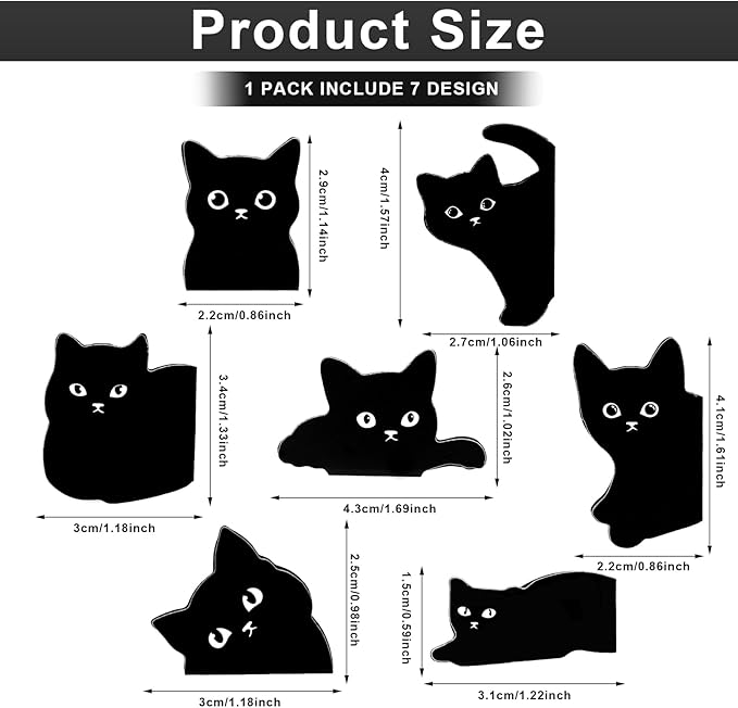 Cute Bookmarks for Women,7 Pcs Black Cat Magnetic Bookmarks Cat Theme Book Mark Clips Set Book Markers for Cat Lover Gifts Magnetic Book Page Clips Kawaii Bookmark for Teachers Students Book Lovers