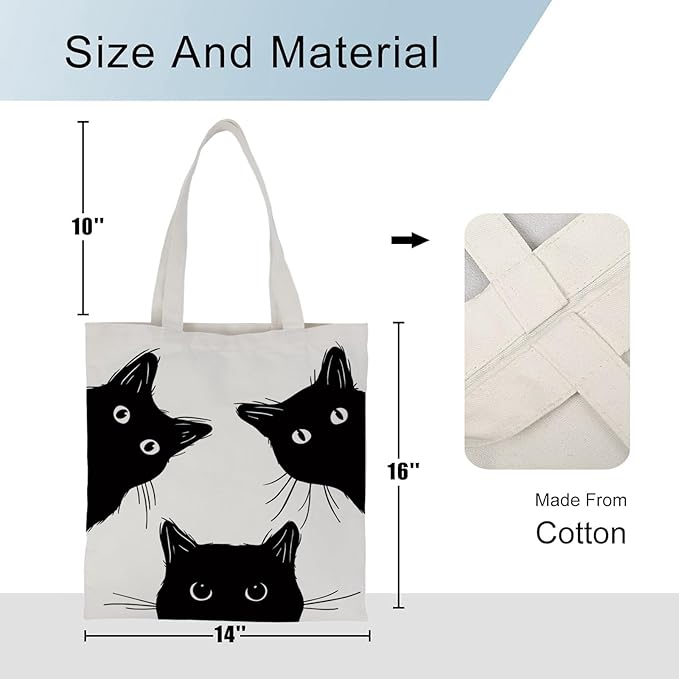 Cat Tote Bag Canvas Cute Black Cat Aesthetic Bag Canvas Bag for Women Cat Lover Gift for Women