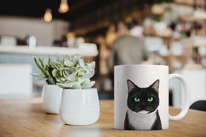 MUGBREW Cute Tuxedo Cat White Chin Ceramic Coffee Mug Tea Cup, 11 OZ