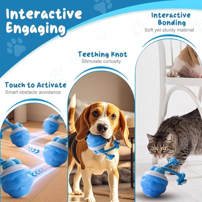 Dog Ball Toy Tail 2.0 Dog Toy, 2025 New Smart Interactive Cats Toys Ball, Squeaky Toy Electric Automatic Rolling Moving Pet Toy Balls with Rope for Cats and Medium Small Dogs Puppy (Orange, 1pcs)