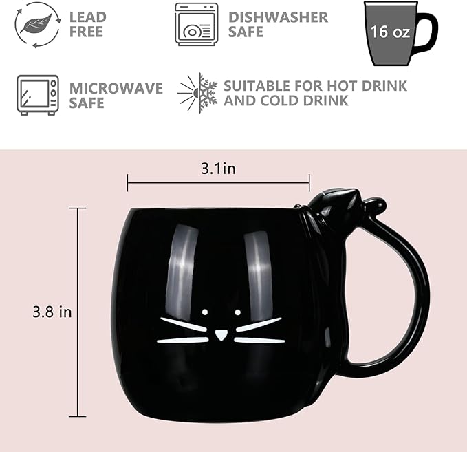 Koolkatkoo Cat Coffee Mug for Women Cute Ceramic Mugs for Cat Lover Tea Cup Black - White