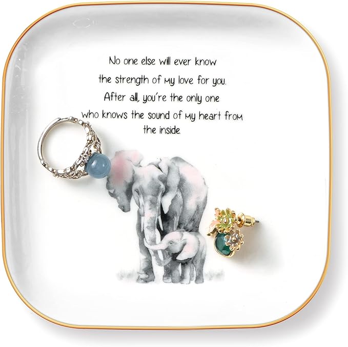 PUDDING CABIN Mothers Day Gifts for Mom Elephant Ring Dish “No One Else Will Ever Know The Strength Of My Love For You Mom Birthday Gifts