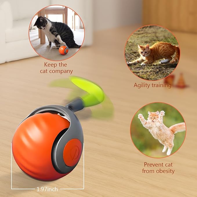 Speedy 2.0 Tail Interactive Cat Toy, Smart Interactive Cat Toy Ball, Indoor Cat Toys Electric Self Moving, Automatic Cat Rolling Ball (Orange + Blue)
