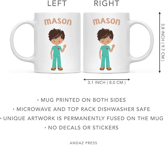 Andaz Press Personalized 11oz. Kids Milk Hot Chocolate Mug, Brown Haired Ward Boy, 1-Pack, Custom Child’s Birthday Christmas Coffee Cup