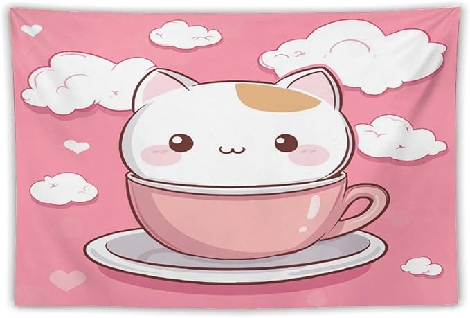 MaSiledy Tapestry Kawaii Cat Wall Hanging Wall Tapestry Aesthetic Cat Pet Lover Tapestries Wall Art Home Decoration Landscape 60"x90" Wall Hanging for Home Decor Bedroom Living Room Dorm Decor