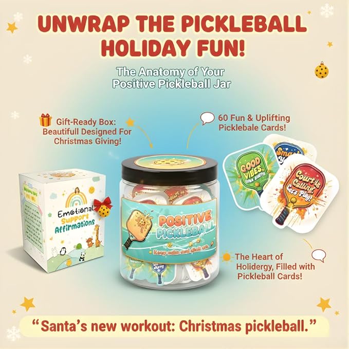 Positive Pickleball Jar With 60 Affirmation Cards, Emotional Support, Funny Pickleball Gifts for Women, Cute Pickleball Ball Paddles Decorations