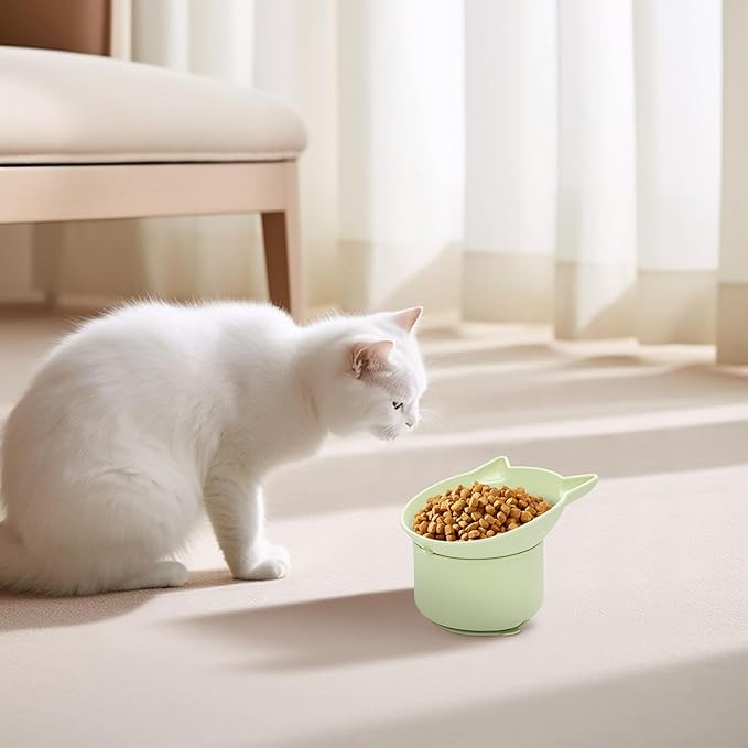 Cat Slow Feeder, Elevated Slow Feeder Bowl Tilt Design, No Black Chin, Tilted Design, for Dry Wet Food, for Cats & Small Dogs (Green)
