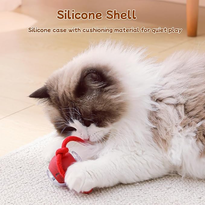 2026 New Interactive Cat Toy Ball for Indoor Cats Dog, Smart 360° Automatic Rolling Pet Ball Kitten Toys with Replace Feather , 3.0 Tail Electric Cat's Toys with LED Light Three Modes Adjustment