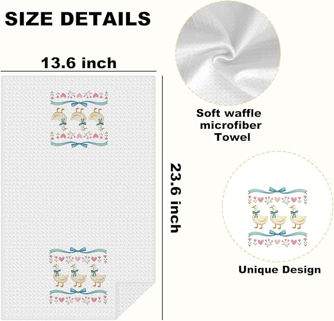 Lovdazzles Adorable Duck Kitchen Towels, Rustic Flower Decorative Absorbent Microfiber Dish Cloth Tea Towel, Coquette Bow Waffle Soft Hand Towels for Kitchen Home Bathroom Kitchen Decor, Duck Gifts