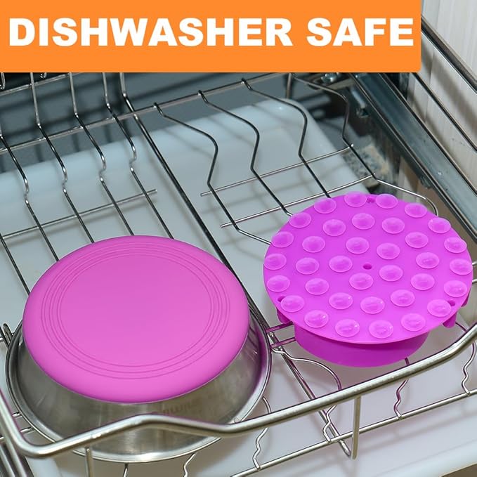 2-in-1 Metal Dog Bowl with Slow Feeder Insert, Stainless Steel Dog Bowls Food Grade 304, Water Food Bowl with Anti-Slip Silicone Base for Small & Medium Dogs(Purple, 3 Cups)