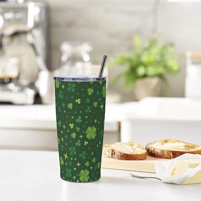 St Patrick's Day Tumbler 20oz Shamrock Stainless Steel Insulated Tumblers with Lid and Straw Irish Clover Travel Coffee Mug Tea Wine Cups Water Bottle Holiday Gifts for Women