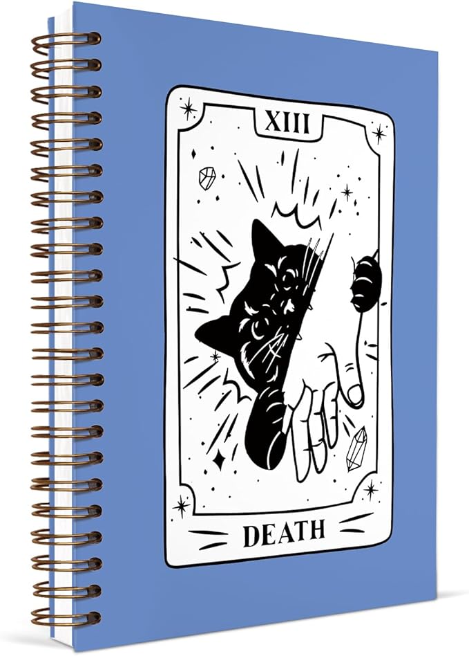 KDHTY Black Cat Tarot Card Journal Notebook,Funny Blue Notebooks for Teen Girls, Gifts for Cat Lovers,Cute Cat Diary School Notebook for Girls Women Kids,Back to School Cat Stationary,5.5 x 8.3
