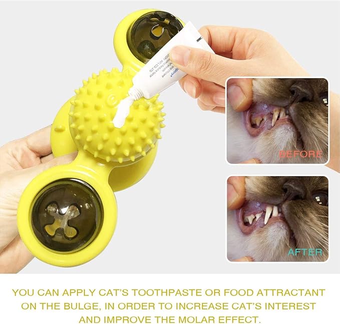 Interactive Windmill Cat Toys with Catnip : Cat Toys for Indoor Cats Funny Kitten Toys with LED Light Ball Suction Cup‖Cat Nip Toy for Cat chew Exercise (Yellow)