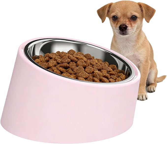 Pink Elevated Dog Bowl Set - 15° Tilted Slow Feeder (3 Sizes & 7 Colors), Anti-Choking Design with Non-Slip Base - BPA-Free for Small/Medium/Large Dogs (Pink, m)