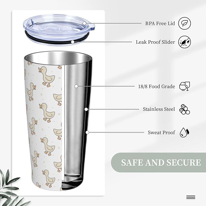 Ducks Tumbler 20oz Cute Yellow Stainless Steel Insulated Tumblers with Lid and Straw Animal Travel Coffee Mug Tea Wine Cups Water Bottle Duck Gifts for Women