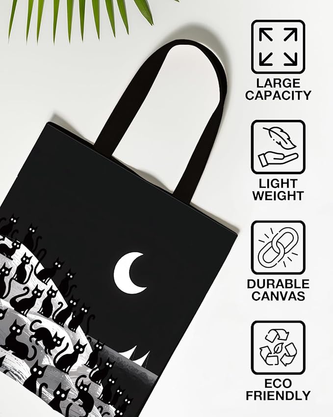 Cute Cat Canvas Tote Bag for Women Funny Cat Bag for Shopping Work Travel Lover Totes Gifts