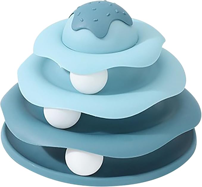 Cat Ball Track Toy, Cat Ball Tower, Multi-Level Design Cat Ball Track Toy, 3 in 1 Automatic Interactive Kitten Toy, Easy to Disassemble, Easy to Clean, Meet Your Cat's Exercise Needs (Blue)
