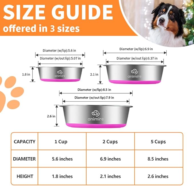 2-in-1 Metal Dog Bowl with Slow Feeder Insert, Stainless Steel Dog Bowls Food Grade 304, Water Food Bowl with Anti-Slip Silicone Base for Small, Medium, Large Dogs