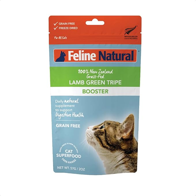 Feline Natural Lamb Green Tripe Booster, Freeze-Dried Cat Supplements, Grain-Free Cat Digestive Support, Made with Grass-Fed New Zealand Lamb, 2 oz