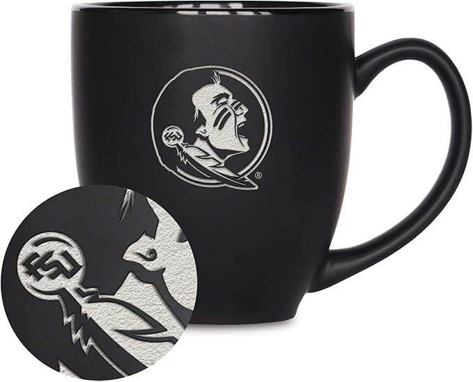 Rico Industries NCAA (D/E/F & G) Standard 15oz Laser Engraved Matte Black Ceramic Bistro Mug - For Hot or Cold Drinks