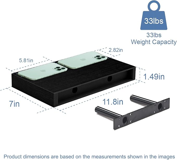 Floating Shelves for Wall, Bathroom Shelves Over Toilet, Wall Shelves & Book Shelf for Room, Hanging Shelf, Modern Wooden Wall-Mounted Small Floating Shelves, 12x7x1.5 in (Black, Set of 3)