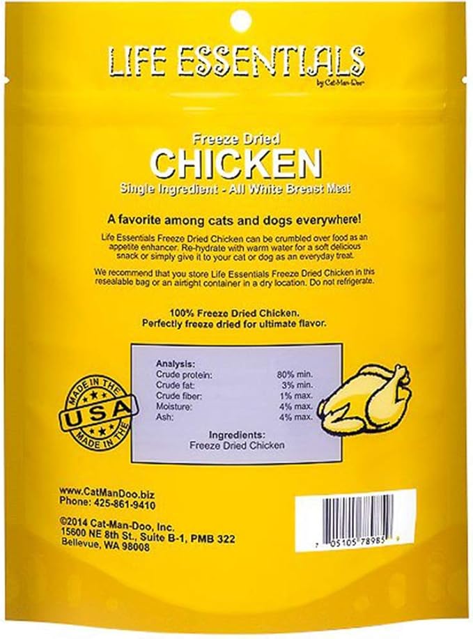 Life Essentials by Cat-Man-Doo Freeze Dried Chicken Dog & Cat Treats, Healthy Single Ingredient Training Treats for Dogs, Puppies & Cats, Made with Real Chicken – 5 oz (4 Pack)