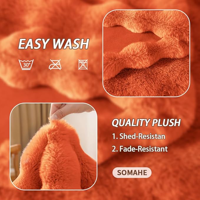 SOMAHE Self-Warming Cat Blanket for Indoor Cats & Small Dogs, Dual-Side Sherpa Plush Throw, Anti-Static Shared Couch Mat for Crate & Travel, Machine Washable No Shrink, 28x22 Inch Orange