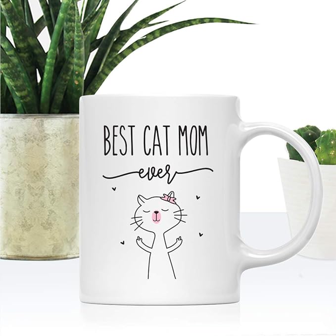 Andaz Press Mother's Day 11oz. Ceramic Coffee Tea Mug Gift for Mom, Best Cat Mom Ever, FU Cat Graphic, 1-Pack, Birthday Christmas Gift Ideas