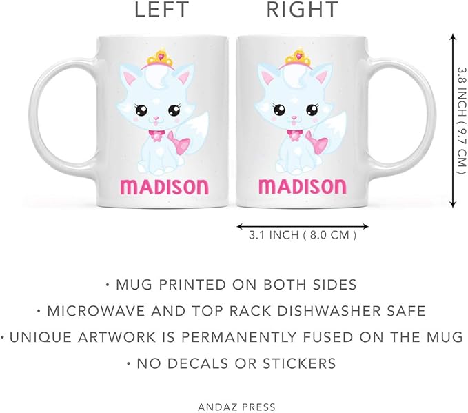 Andaz Press Personalized 11oz. Kids Milk Hot Chocolate Mug, Baby Blue Princess Cat, 1-Pack, Custom Child’s Birthday Christmas Coffee Cup