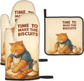 Cute Cat Oven Mitts and Pot Holder Set, Funny Heat Resistant Kitchen Gloves Hot Pad, Cooking Baking Lovers Spring Easter Gifts for Women, Whimsical Kitchen Decor & Gifts for Chef Cooks Cat Lovers Mom
