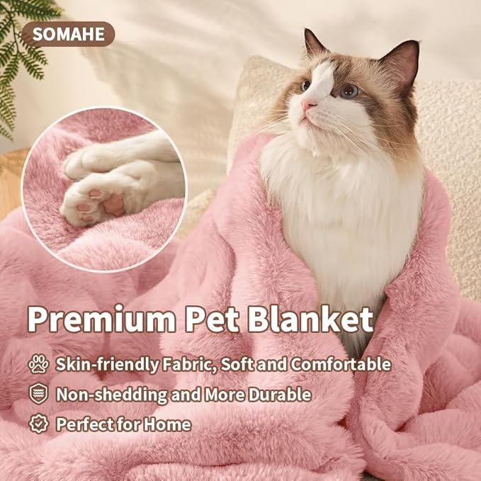 SOMAHE Self-Warming Cat Blanket, Dual-Side Plush Sherpa Throw with Anti-Static, Snuggle Mat for Kittens & Cats, Cozy Bed Topper for Windowsills & Couches, Machine Washable & Dryable, 21x18 Inch Pink