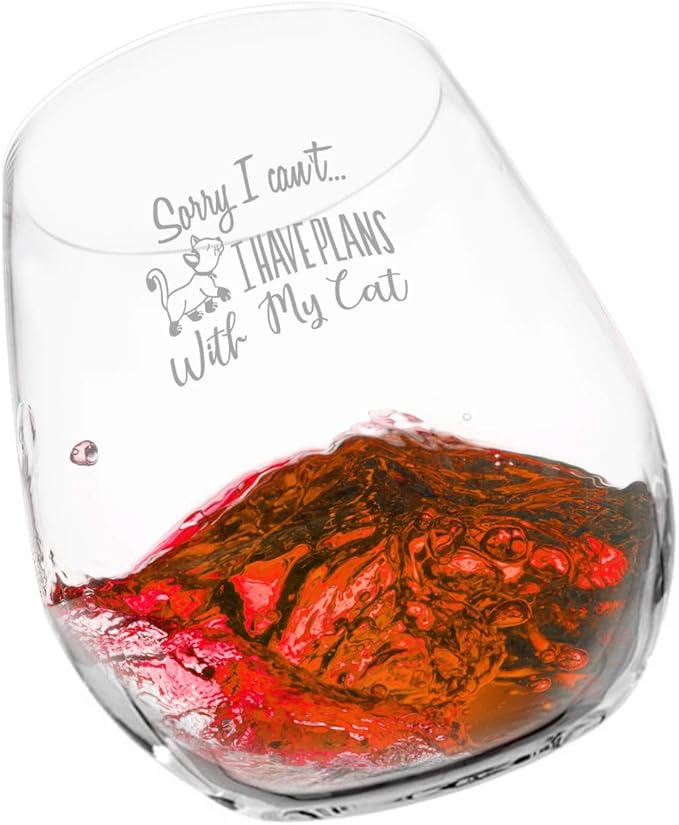 Funny Stemless Wine Glasses Set of 4 | Hilarious Gift Idea for Women, Pet Owners and Wine Lovers | 15 oz. Glass with Cute Cat Messages | Dishwasher Safe | Made in USA