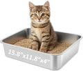 Small Stainless Steel Cat Litter Box, 15.8”x11.8”x4” Low Sided Metal Litter Box for Kittens and Rabbits, Odor Control Kitty Litter Tray, Non Sticky Indoor Litter Pan, Easy to Clean, S