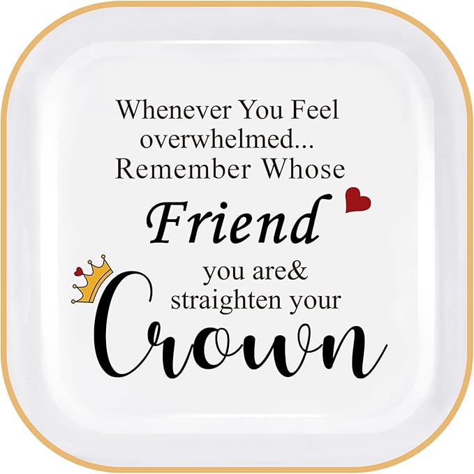 Friendship Gifts for Women Friends - "Straighten Your Crown" Ceramic Jewelry Dish, Best Friend Birthday Gifts for Women, Inspirational Bestie Gift Trinket Tray, Soul Sister Gift for Mothers Day