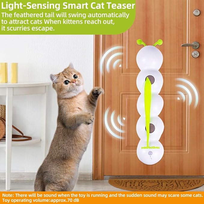Caterpillar Smart Cats Toys, Interactive Cat Feather Toy with Motion Sensor, Whirlie Cat Toy for Hunting, Reduce Boredom, USB Rechargeable, No Drilling Required, Mount on Window (Caterpillar Cat Toy)