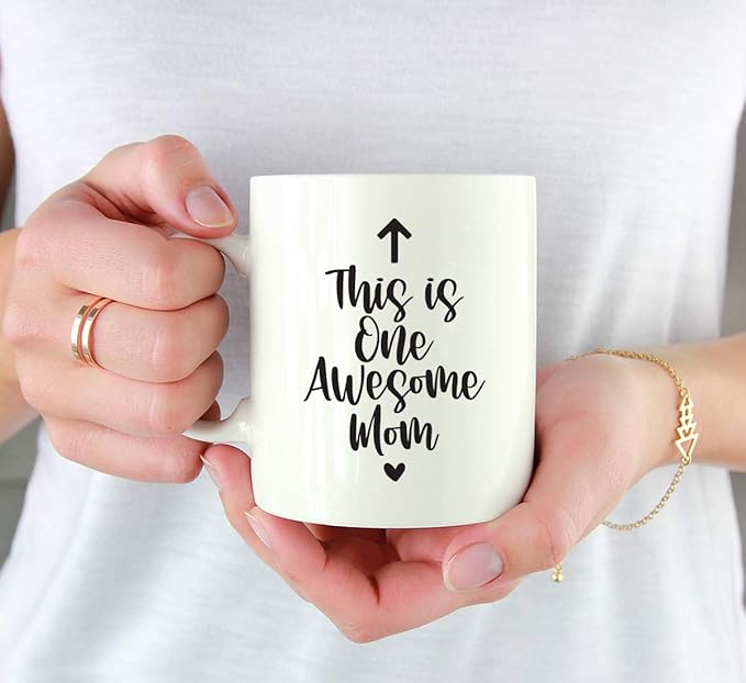 Andaz Press Mother's Day 11oz. Ceramic Coffee Tea Mug Gift for Mom, This Is one Awesome Mom, Upward Arrow Graphic, 1-Pack, Birthday Christmas Gift Ideas