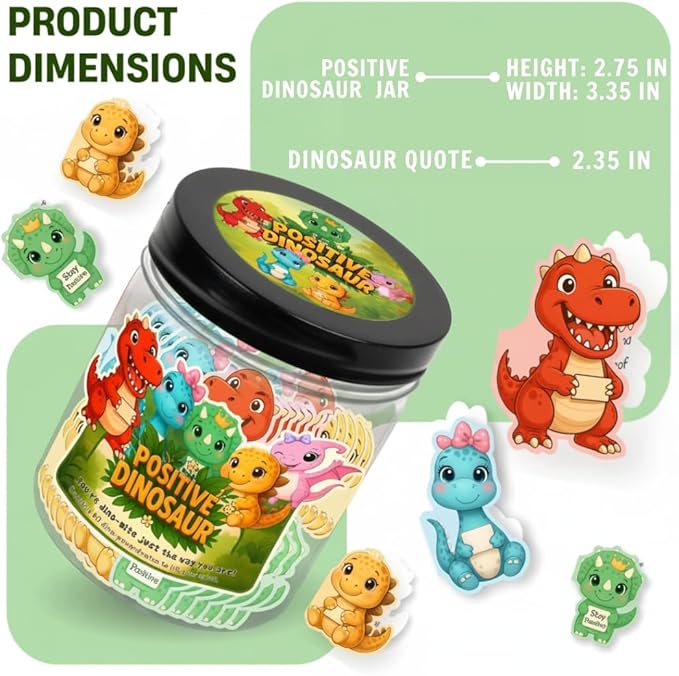 Positive Dinosaur Jar with 60 Affirmation Cards, Emotional Support Dino Gift, Dinosaur Gifts for Adults, Funny Dinosaur Decor for Home or Desk