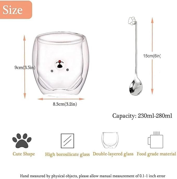 Binoster Dog Mug Cute Mugs Glass Double Wall Insulated Glass Espresso Cup, Coffee Cup, Tea Cup, Milk Cup,Kawaii Gift for Office and Personal Birthday Christmas (Happy Dog)