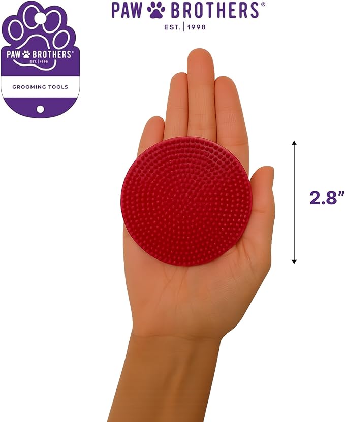 Paw Brothers Soft Rubber Curry Brush Dogs, Small Short Hair Dogs and Cats, Dog Bath Brush, Reduce Shedding, Gentle Bristles for Grooming, Massage and Stimulates Hair, Remove Loose Fur, Red, 2.8 Inch
