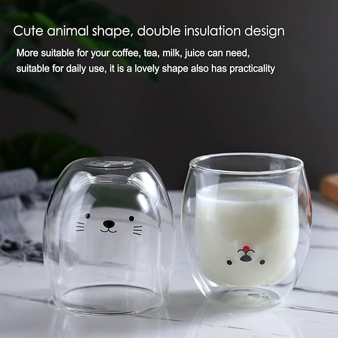 Binoster Dog Mug Cute Mugs Glass Double Wall Insulated Glass Espresso Cup, Coffee Cup, Tea Cup, Milk Cup,Kawaii Gift for Office and Personal Birthday Christmas (Happy Dog)