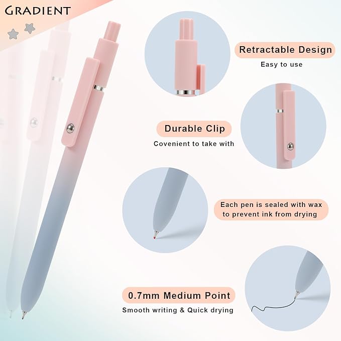 FIOVER 5pcs Gel Pens Black Ink Medium Point 0.7mm Pens Smooth Writing High-End Series Cute Ballpoint for Journaling Note Taking, Office School Supplies Gifts for Women and Men (Pack of 2)