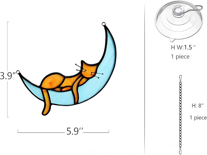 BOXCASA Orange Cat Suncatchers Handcrafted Stained Glass Window Hanging - Moon Phase Memorial Gifts for Cat Lovers,Birthday,Christmas Day, for Women,Mom