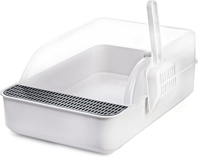 Lawei Open Top Cat Litter Box with High Side, Anti-Splashing Cats Litter Pan with with Litter Sifting Scoop, Semi-Closed Detachable Cat Cleaning Basin Kitten Toilet for Small Animal/Rabbit