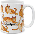 MUGBREW Personalized Coffee Mug with Your Name or Text, Customized Gifts For Christmas Birthday Anniversary, Ceramic 11 OZ Coffee Mug Tea Cup - Orange Tabby Cat Funny Playful Postures Pattern