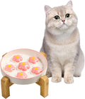 Elevated Slow Feeder Cat Bowl - Maze Puzzle Cat Food Dish with Bamboo Stand, Anti-Slip - Raised Base for Comfortable Eating - 6 OZ - Blush Pink Flower