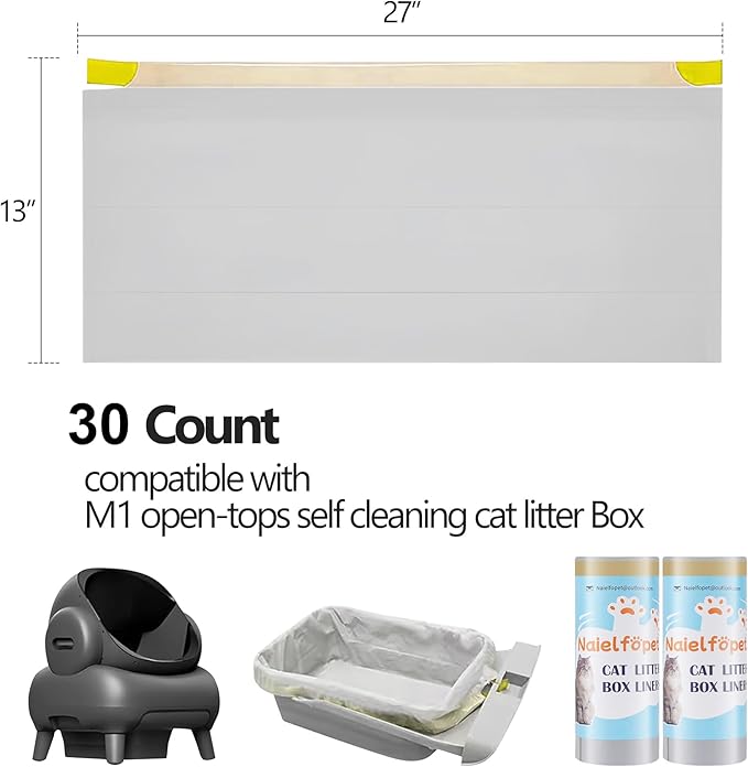 30 Count Cat Litter Bags, Compatible with Neakasa M1 Open-Top Self Cleaning Cat Litter Box, 3 Mils Super Thick Replaced Waste Bags, 27" x 13" Kitty Litter Waste Receptacles Bags