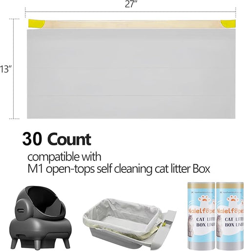 30 Count Cat Litter Bags, Compatible with Neakasa M1 Open-Top Self Cleaning Cat Litter Box, 3 Mils Super Thick Replaced Waste Bags, 27" x 13" Kitty Litter Waste Receptacles Bags