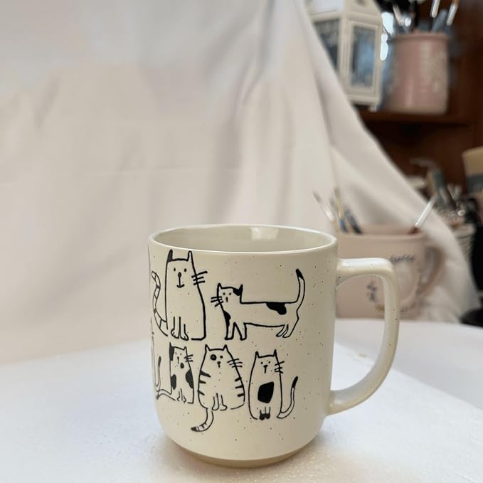 15oz Cat Lovers Mug, Various Kittens Pattern Mug, Cat Coffee Mug Funny Ceramic Tea Cup Novelty Gifts for Office and Home Women Girls Men Dishwasher Microwave Safe, White